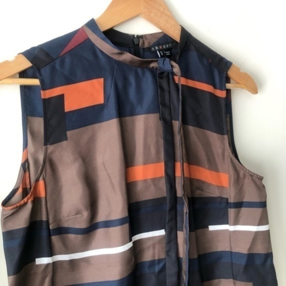 Theory 100% Silk Pack Print Twill Nitee Tunic With Bow Colorful Chic Size Medium - Picture 5 of 12